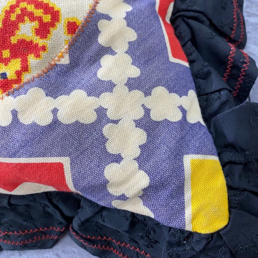 Vintage‎ 70s Handmade Patchwork Boho Throw Pillow Floral Ruffle Square 19.5